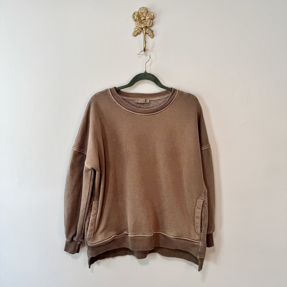 Brown Mineral Wash Drop Shoulder Sweatshirt Zenana L Oversized Comfy Lounge Cozy